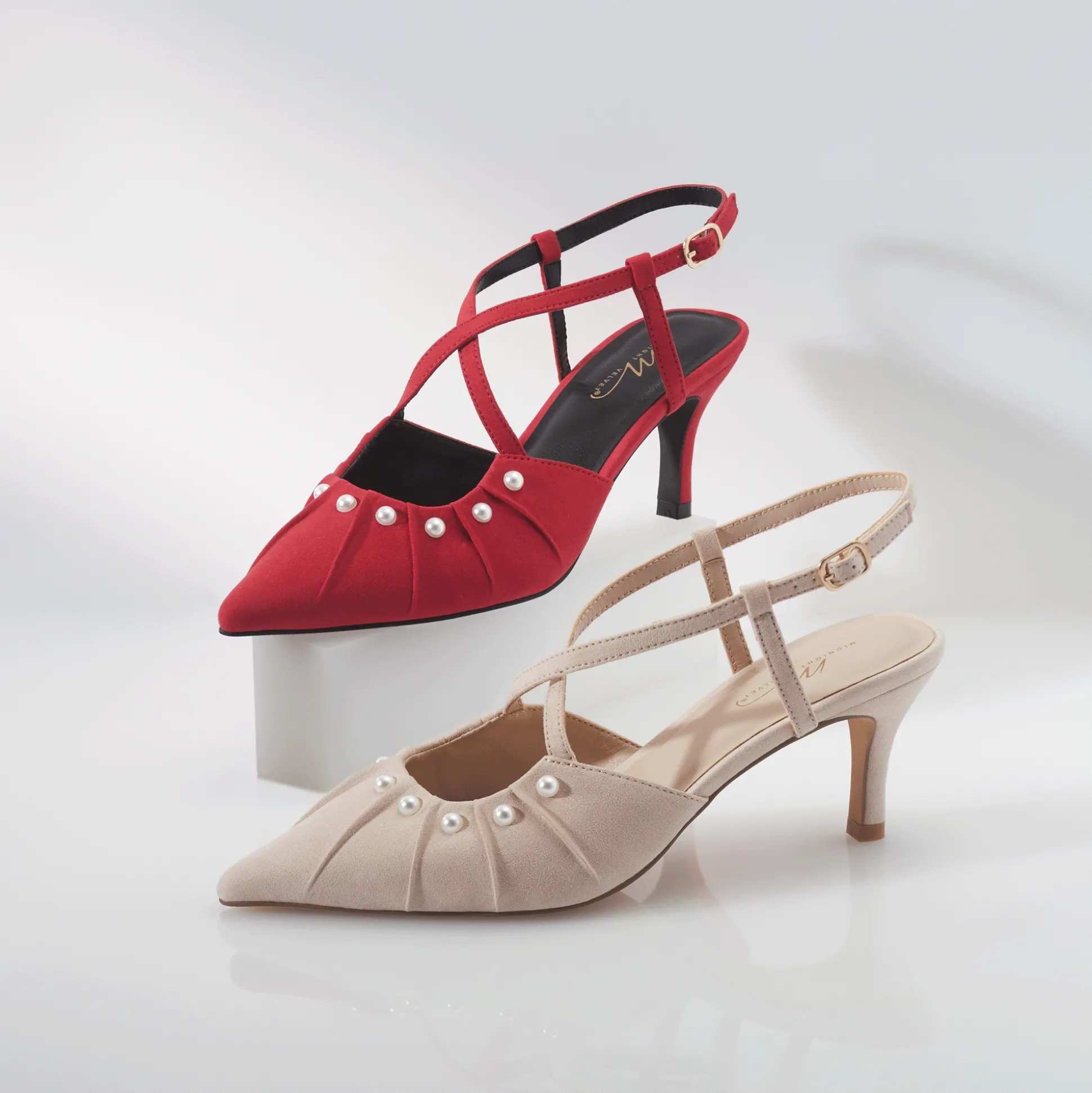 Faux-Pearl Trimmed Ankle Strap Pump