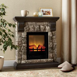 Faux-Stone Electric Fireplace, Rustic
