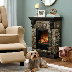 Faux-Stone Electric Fireplace, Rustic