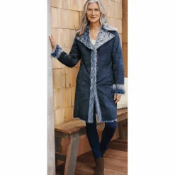 Faux-Suede Coat with Faux-Fur Trim