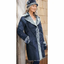 Faux-Suede Coat with Faux-Fur Trim
