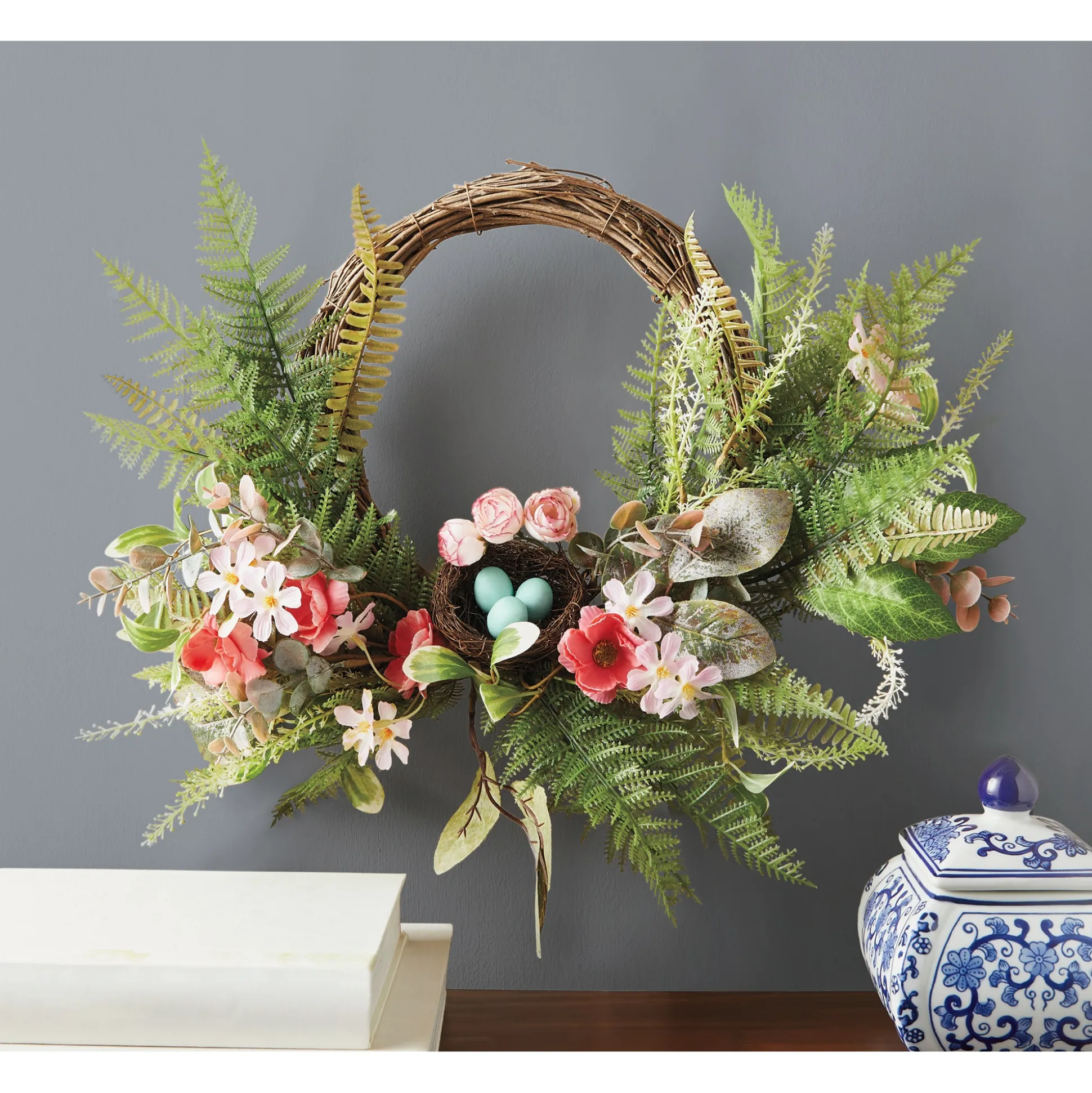 Fern Semi-Wreath with Nest