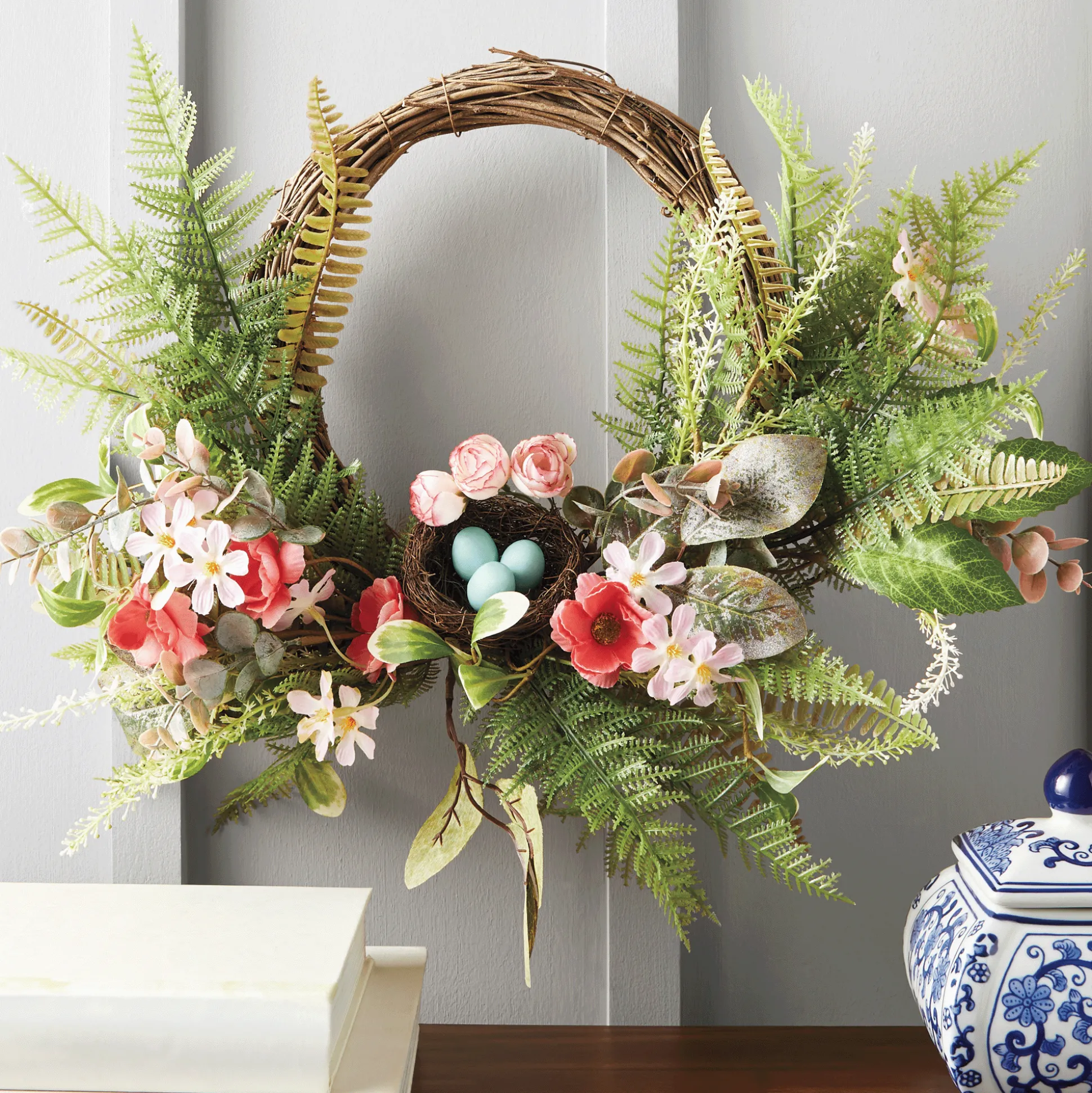 Fern Semi-Wreath with Nest
