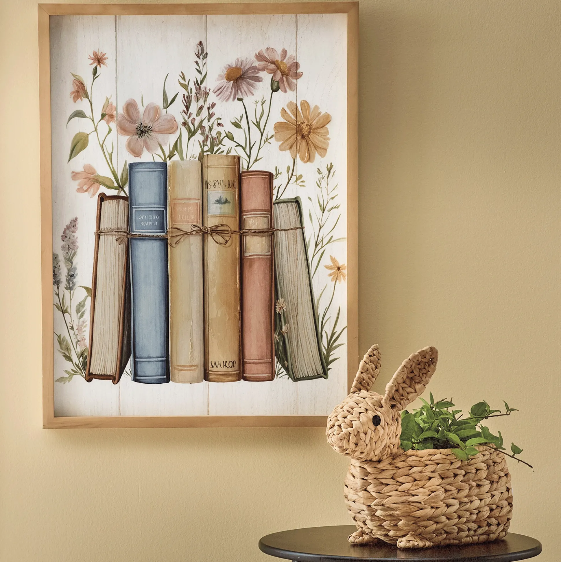 Floral Books Wood Plank Wall Art