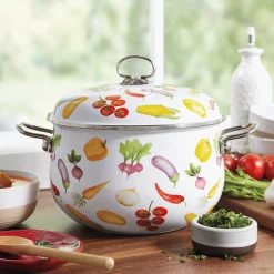 Floral Enameled Steel Stockpot with Lid