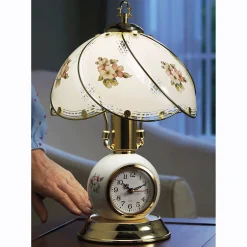 Floral Touch Lamp with Clock