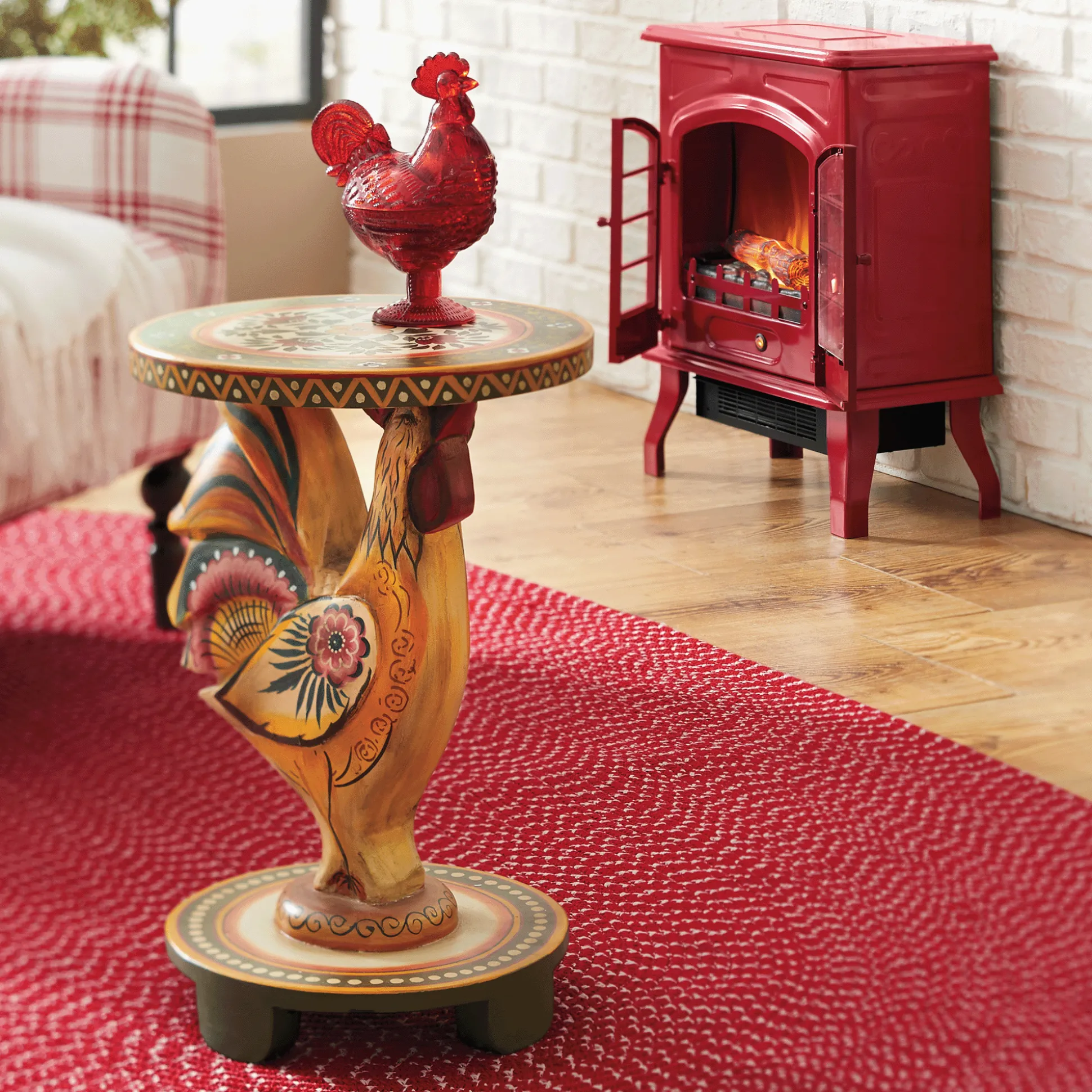 Folk-Art Style Rooster Accent Table