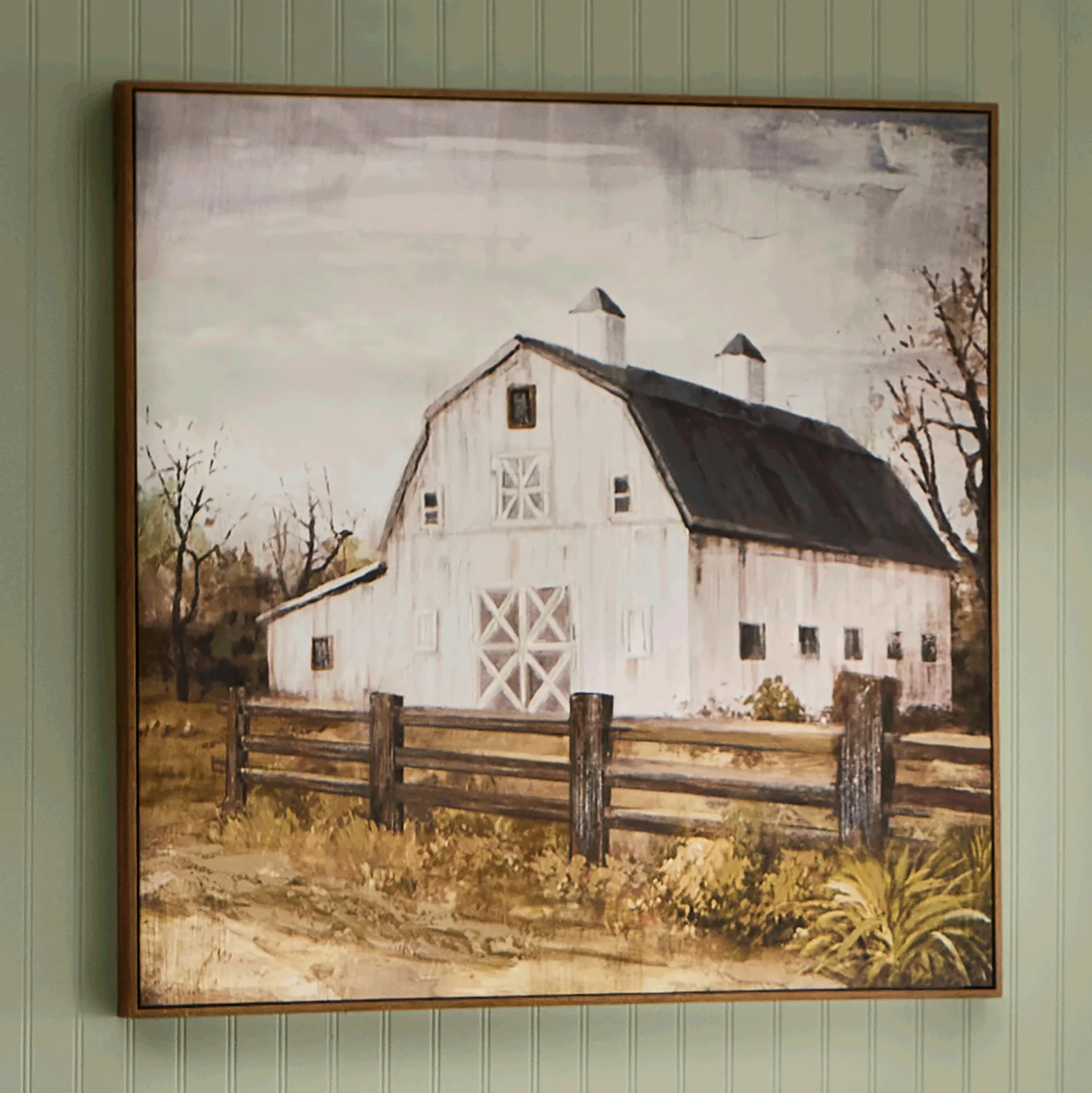 Framed White Barn Canvas