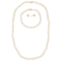 Freshwater Pearl Necklace, Earring and Bracelet Set