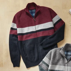 Full-Zip Men's Fleece-Lined Colorblock Sweater
