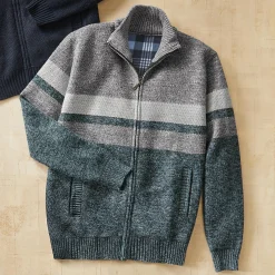 Full-Zip Men's Fleece-Lined Colorblock Sweater