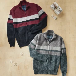 Full-Zip Men's Fleece-Lined Colorblock Sweater