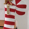 Fuzzy Candy Cane Figural Stocking