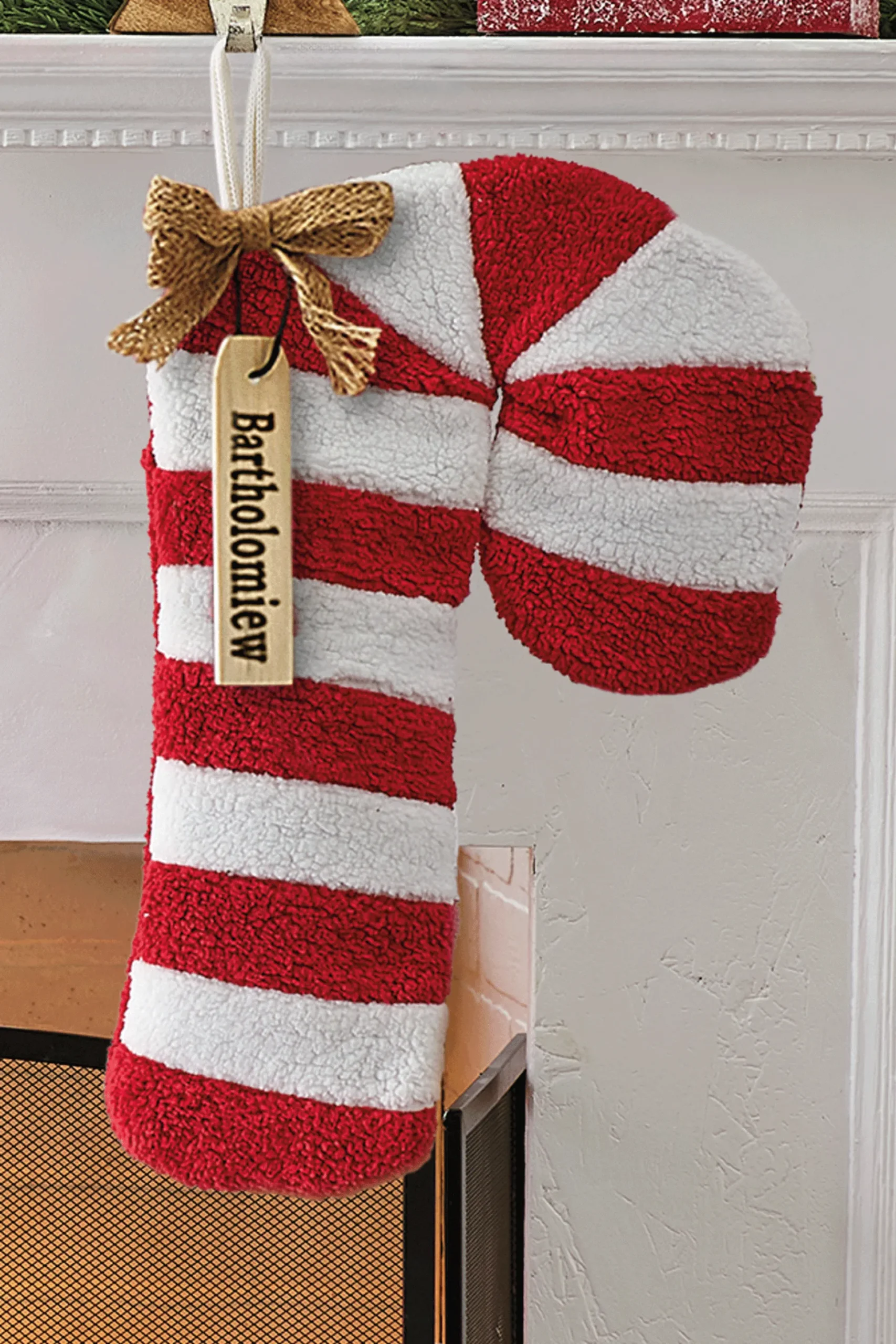 Fuzzy Candy Cane Figural Stocking