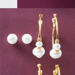 Gem/Bead 2-Pair Hoop & Post Set