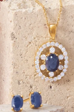 Gemstone Oval Frame Necklace & Earring Set