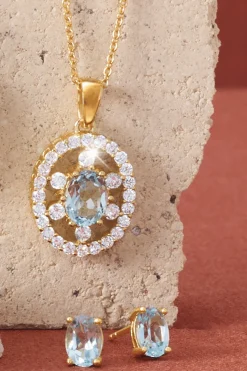Gemstone Oval Frame Necklace & Earring Set