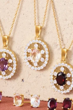 Gemstone Oval Frame Necklace & Earring Set