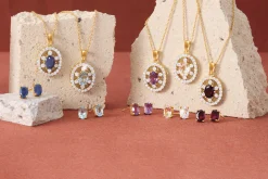 Gemstone Oval Frame Necklace & Earring Set