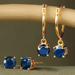 Gemstone 2-Pair Post and Hoop Earring Set