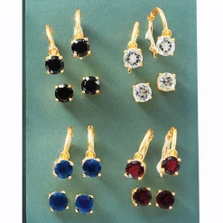 Gemstone 2-Pair Post and Hoop Earring Set