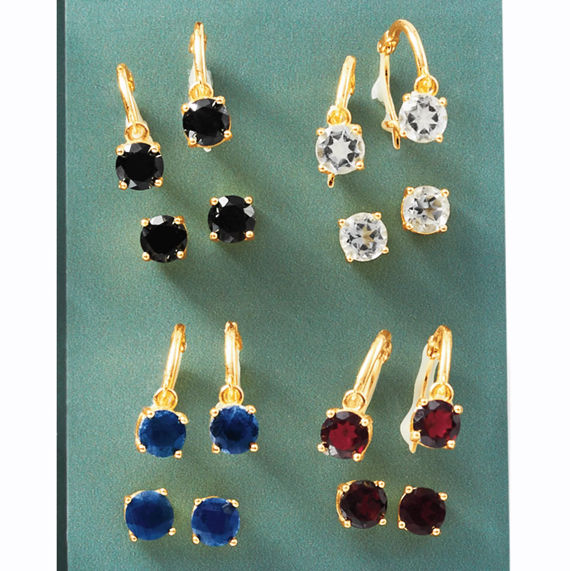 Gemstone 2-Pair Post and Hoop Earring Set