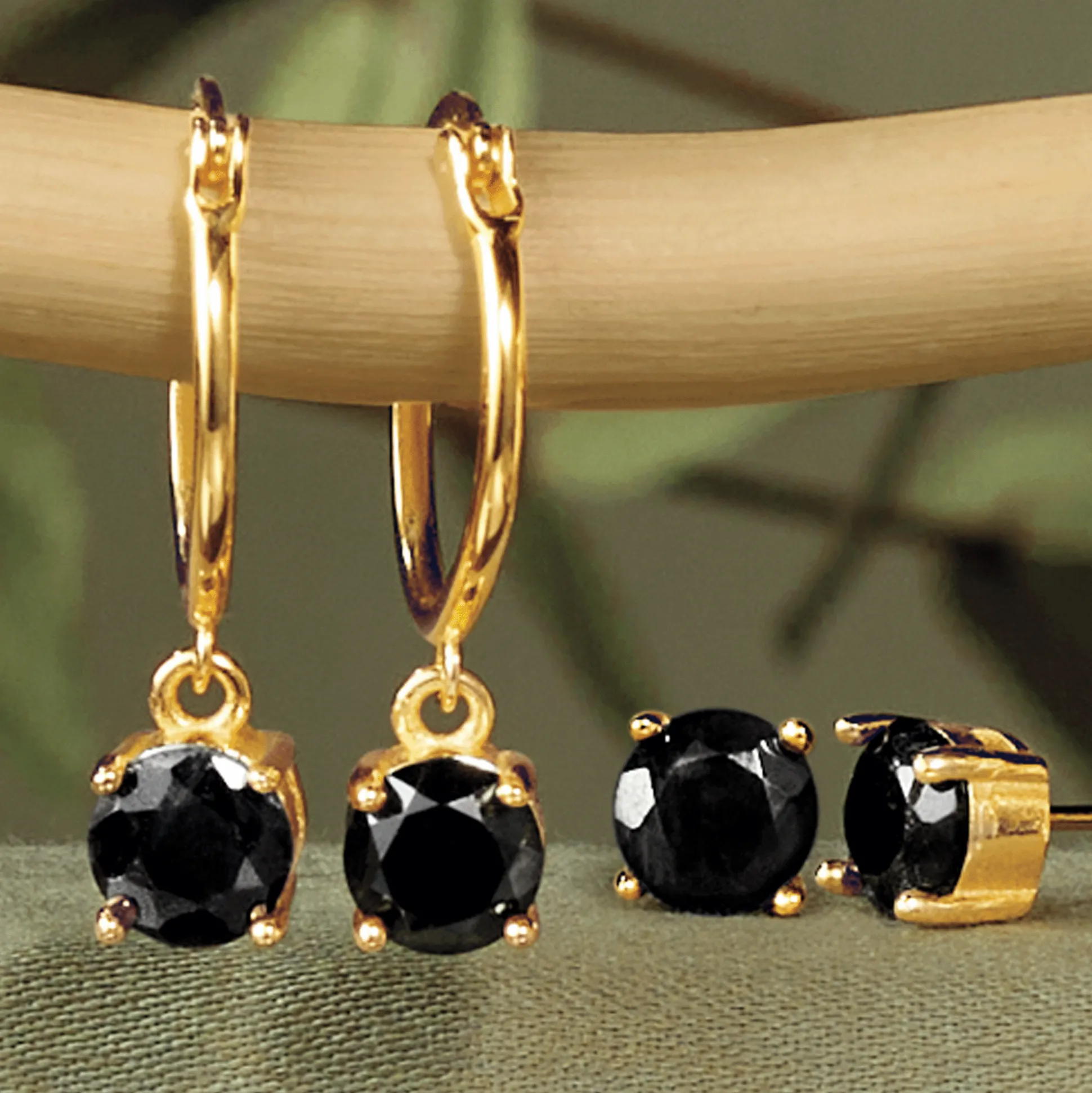Gemstone 2-Pair Post and Hoop Earring Set