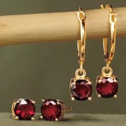Gemstone 2-Pair Post and Hoop Earring Set