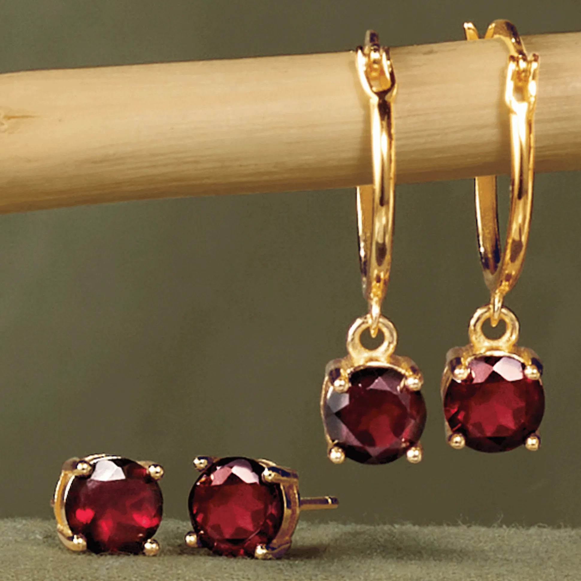 Gemstone 2-Pair Post and Hoop Earring Set