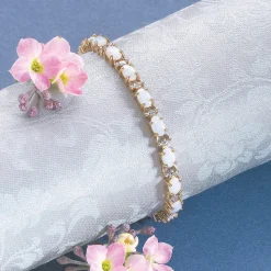 Genuine Opal and Diamond Tennis Bracelet
