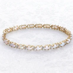 Genuine Opal and Diamond Tennis Bracelet