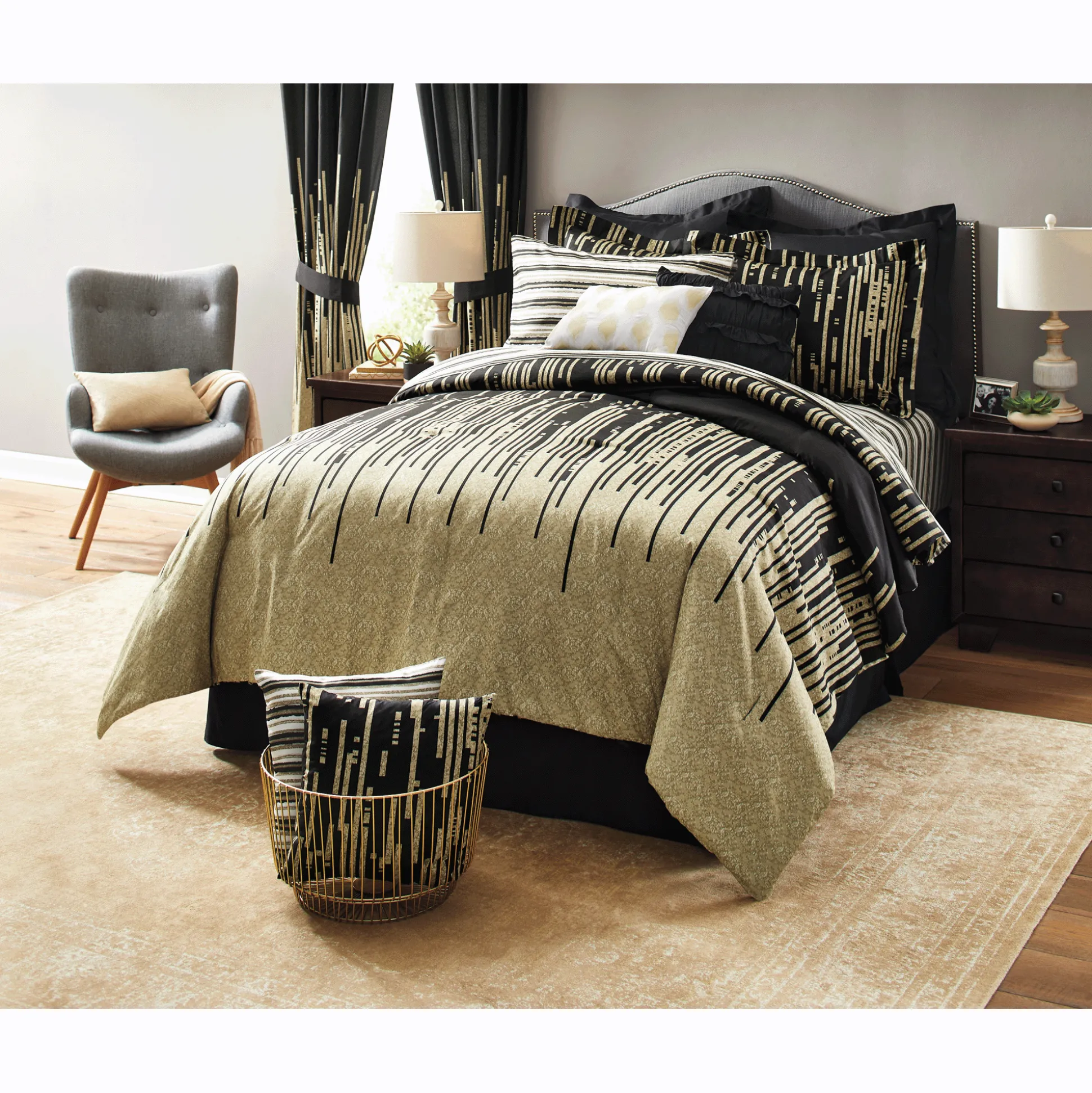 Gilda 30-Piece Complete Comforter and Curtain Set with 2 Coordinating Sheet Sets