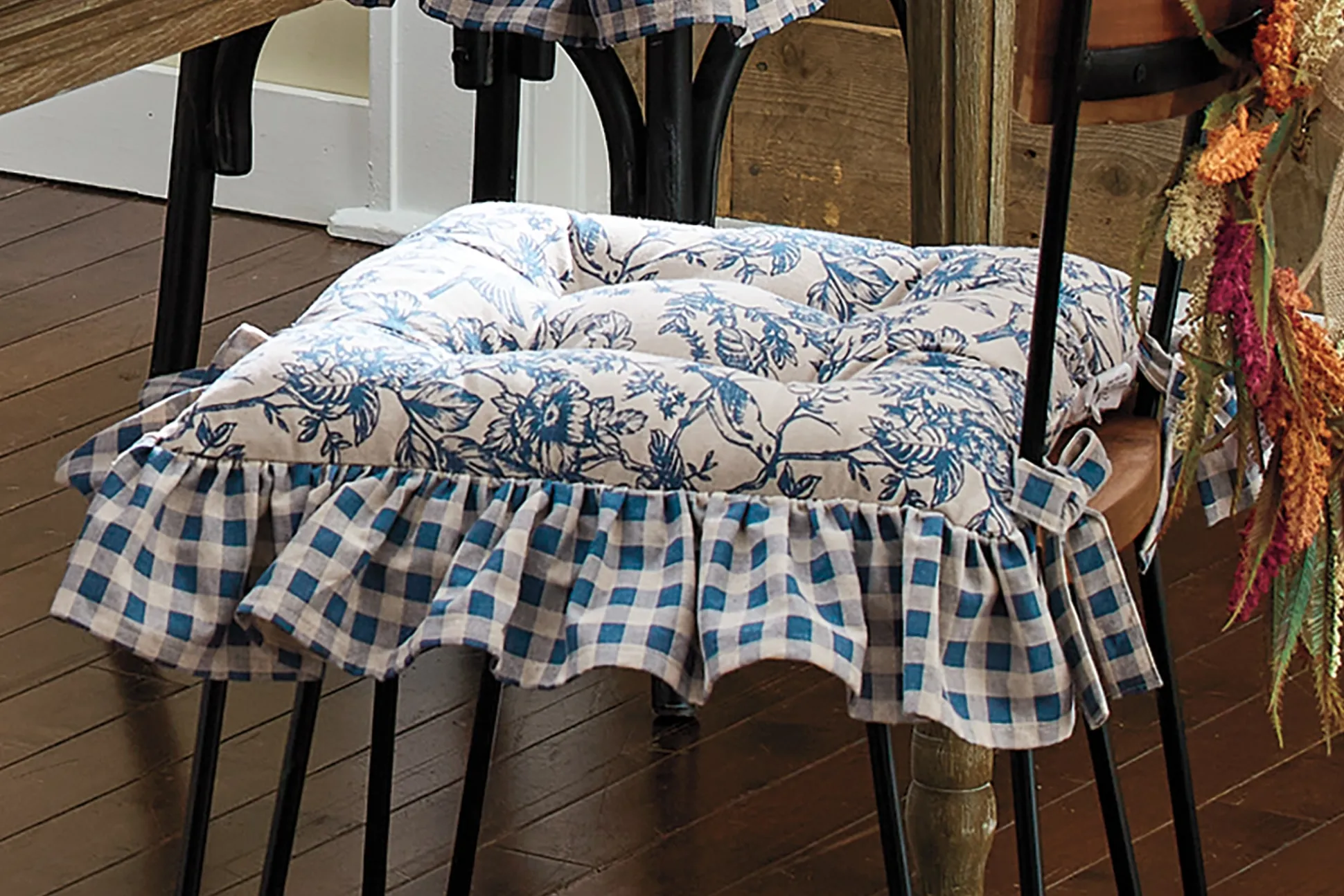 Gingham and Toile Chair Cushion