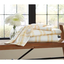 Gold Plaid Slub Texture Print Sheet Set