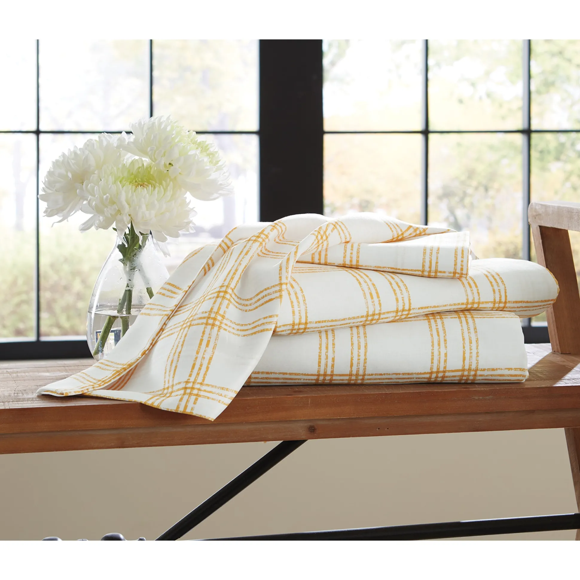 Gold Plaid Slub Texture Print Sheet Set