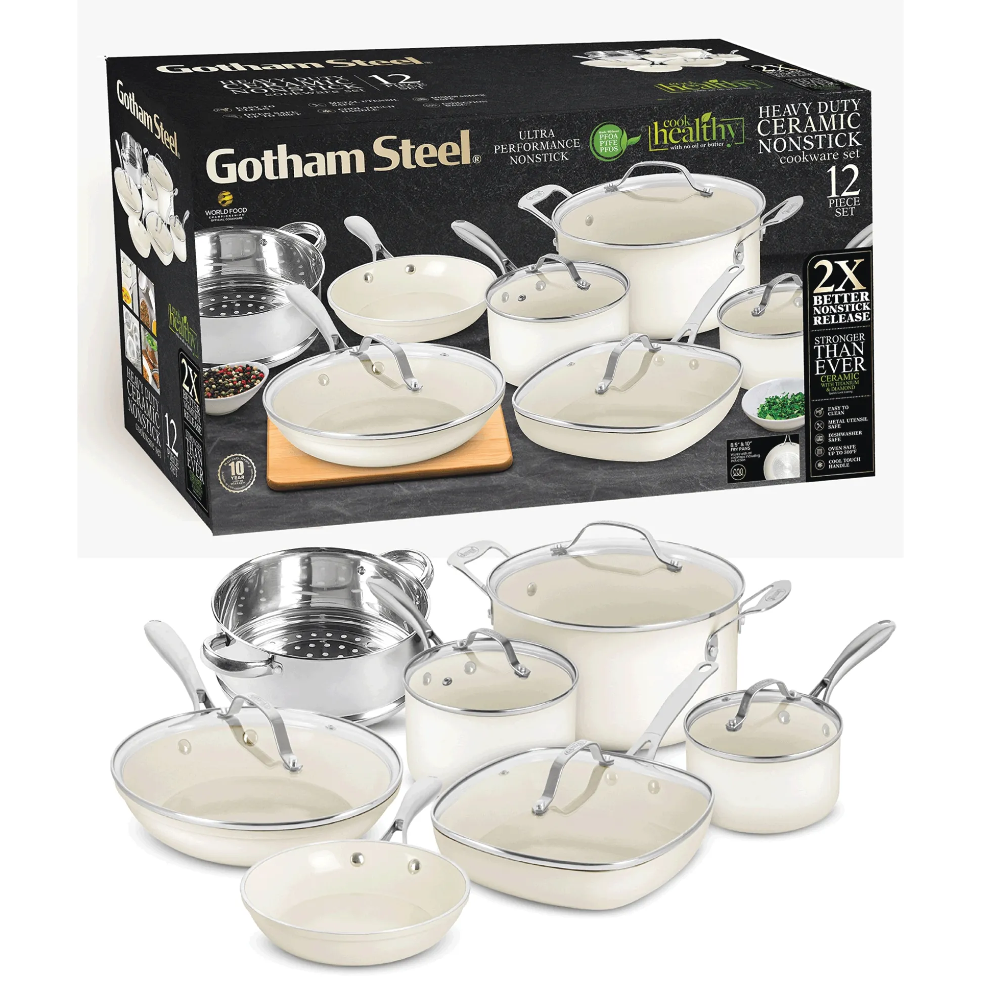 Gotham Steel Natural 12-Piece Ceramic Nonstick Cookware Set