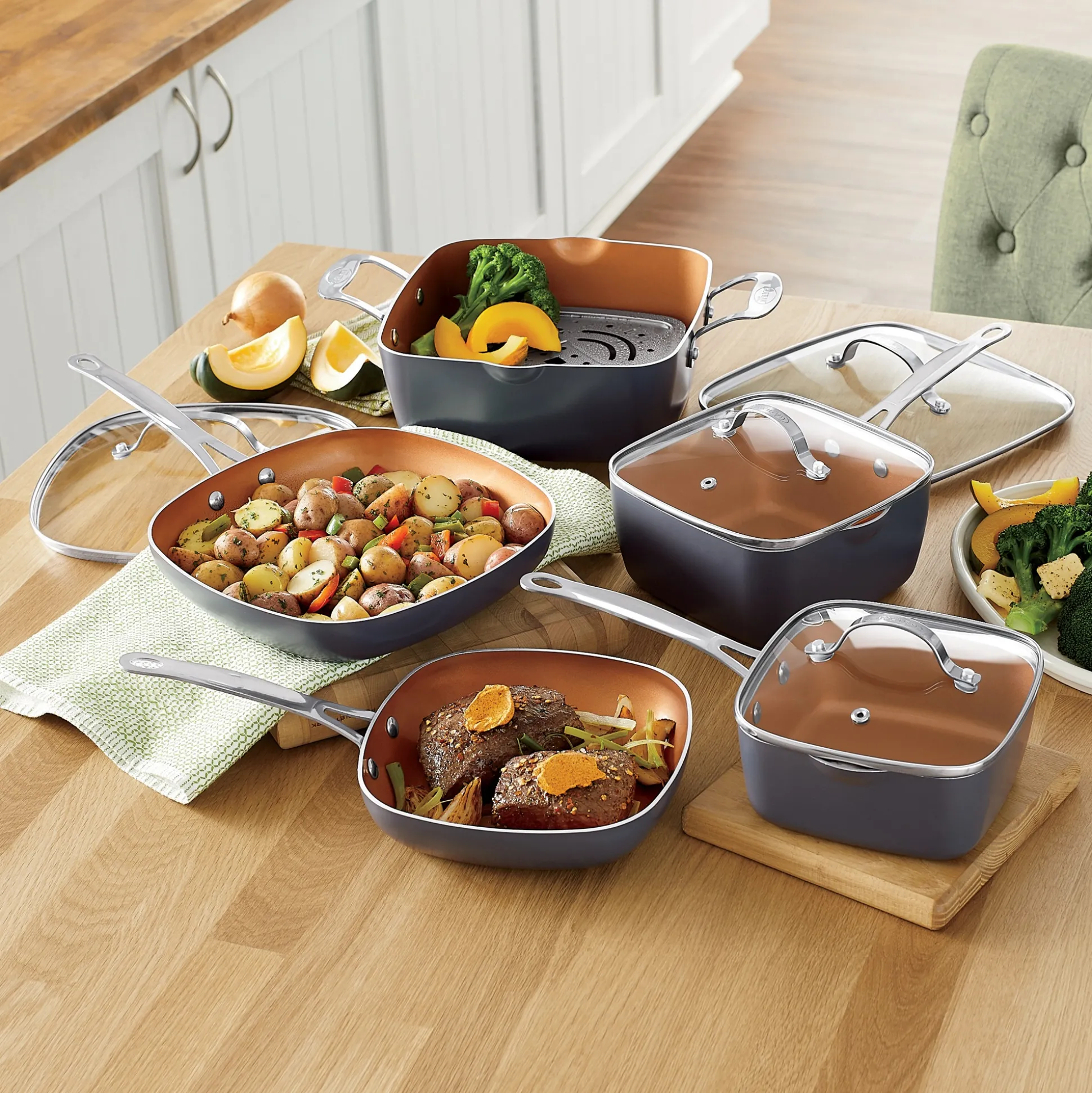 Gotham Steel 10-Piece Square Nonstick Cookware