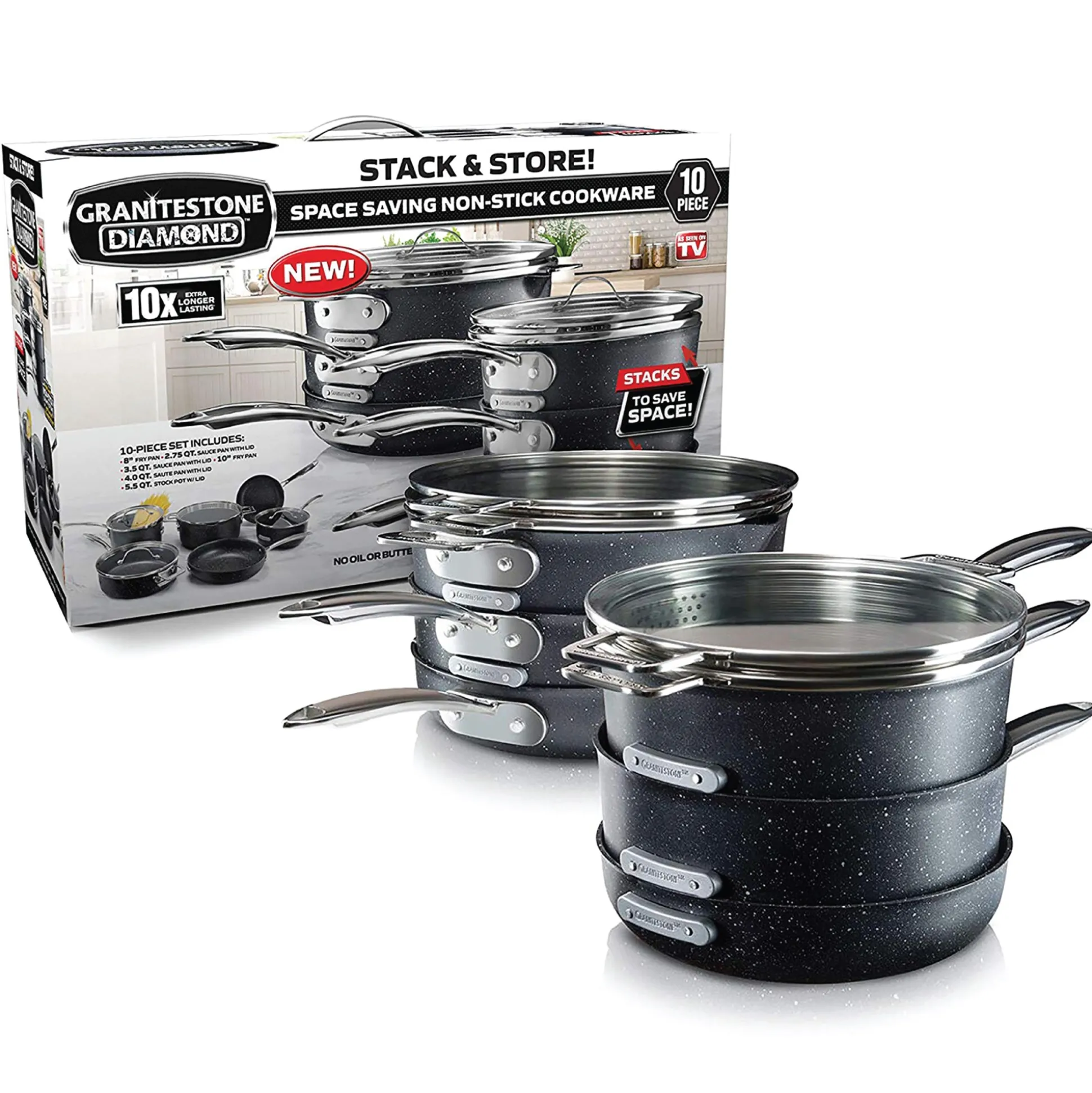 Granitestone Diamond Stackmaster 10-Piece Cookware Set