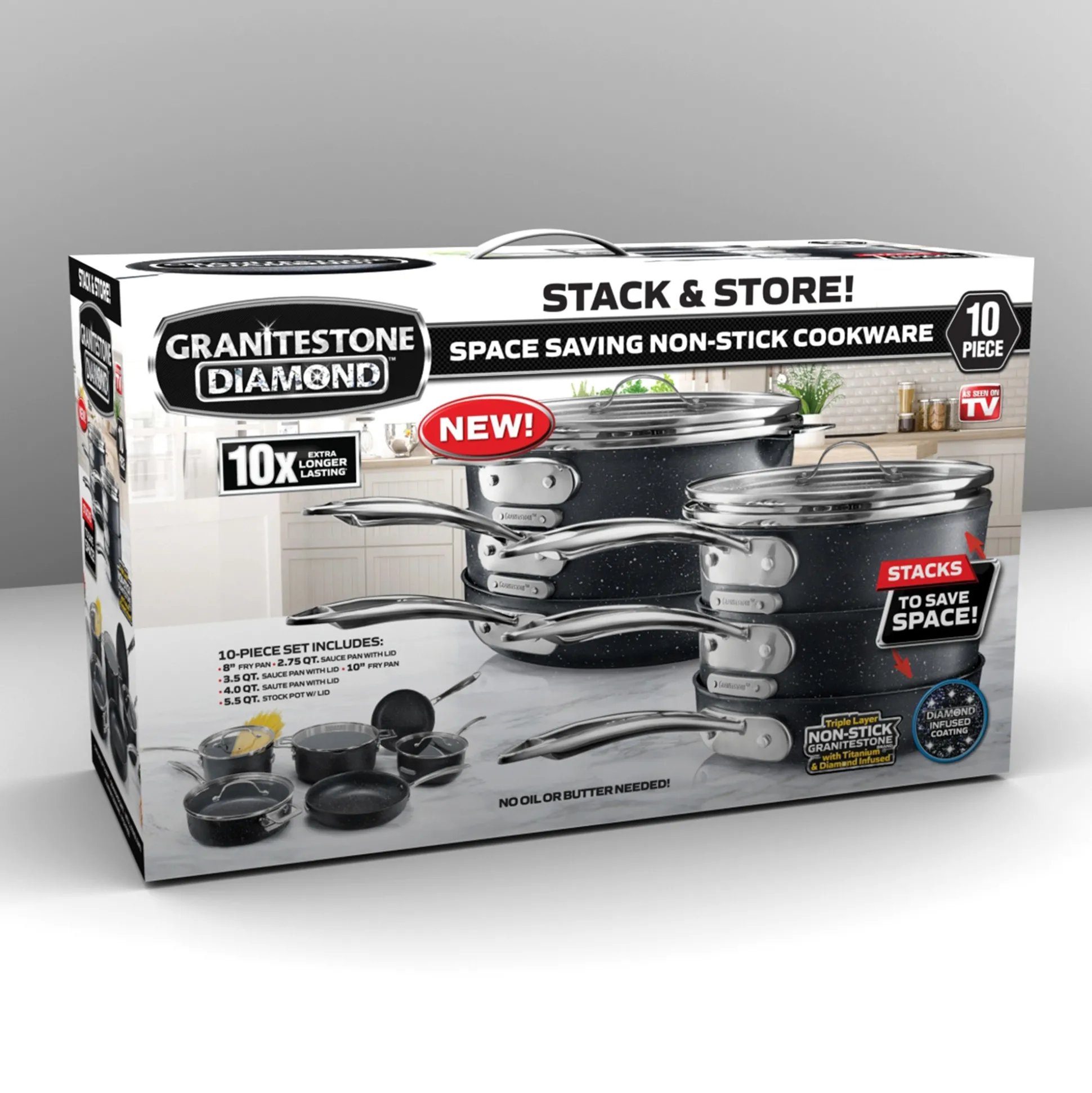 Granitestone Diamond Stackmaster 10-Piece Cookware Set