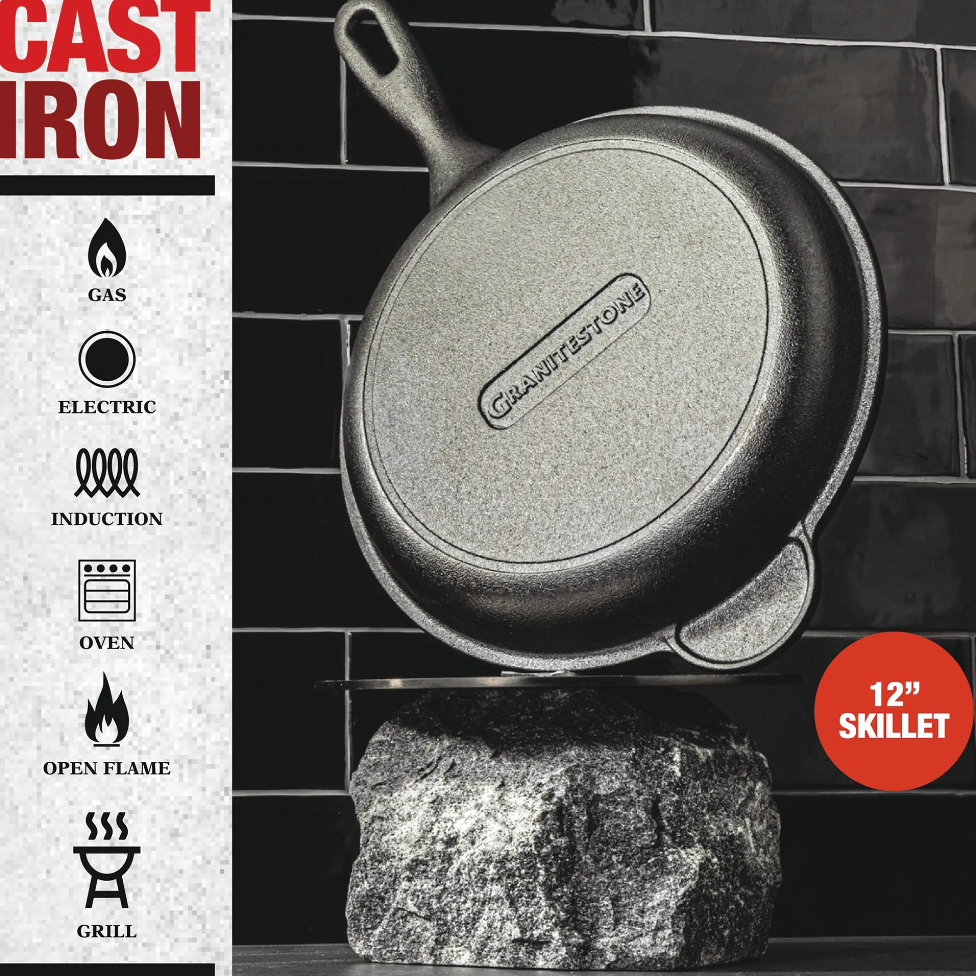 Granitestone Pre-Seasoned Cast Iron 12" Skillet