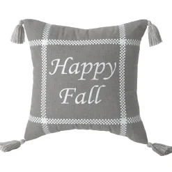 Gray Plaid Happy Fall Accent Pillow