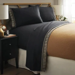 Greek Key Embroidered Microfiber Sheet Set