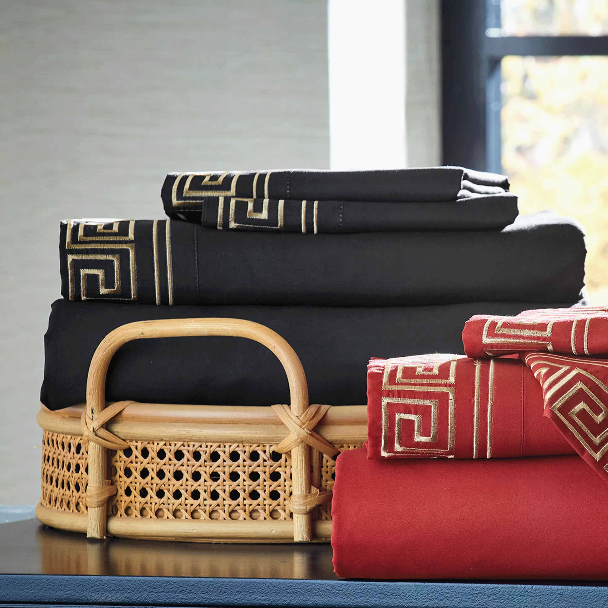 Greek Key Embroidered Microfiber Sheet Set