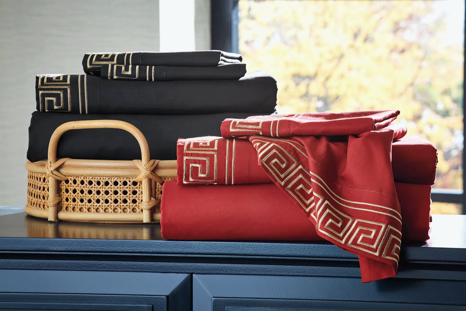 Greek Key Embroidered Microfiber Sheet Set