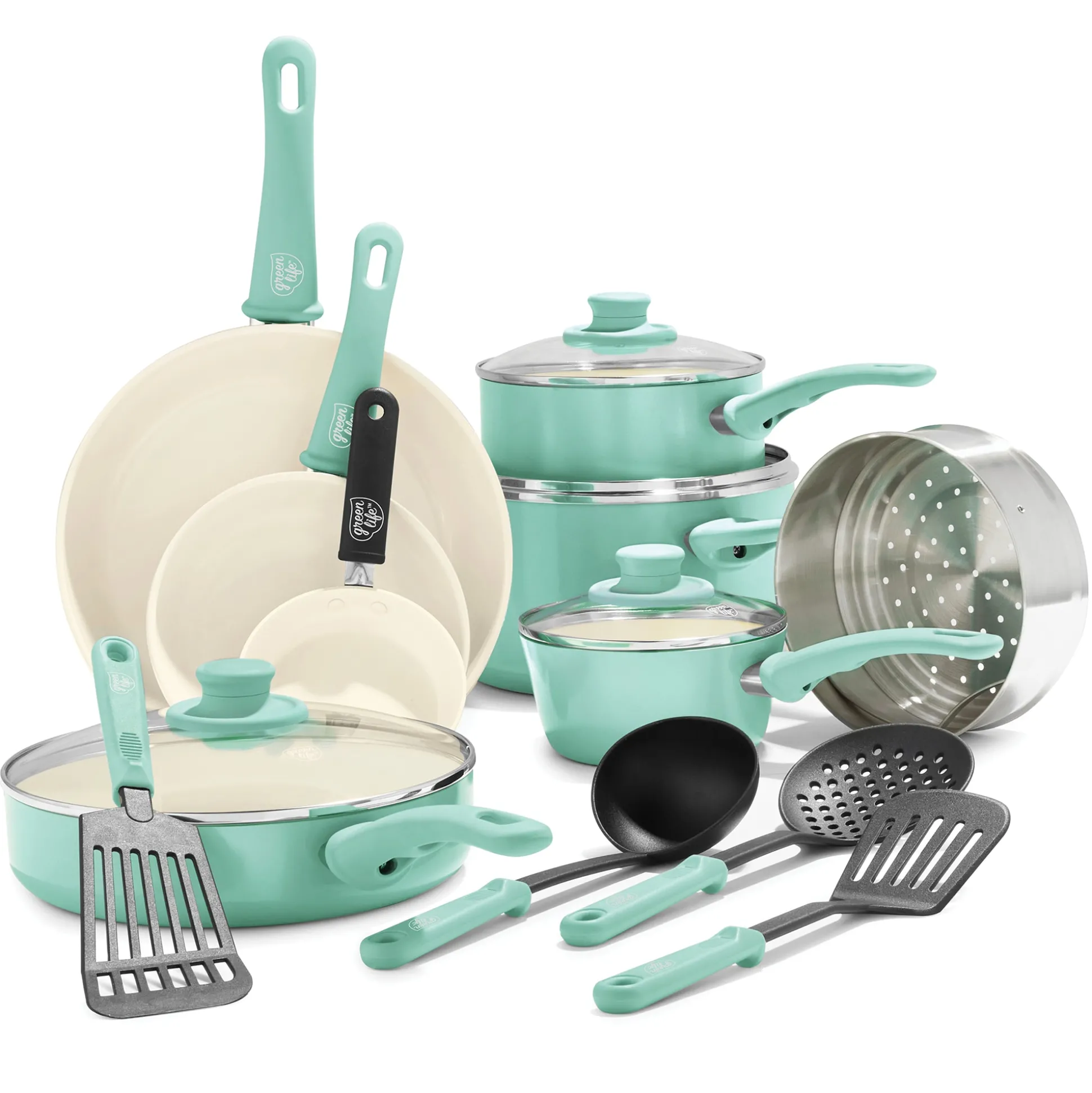 GreenLife 16-Piece Soft-Grip Cookware Set