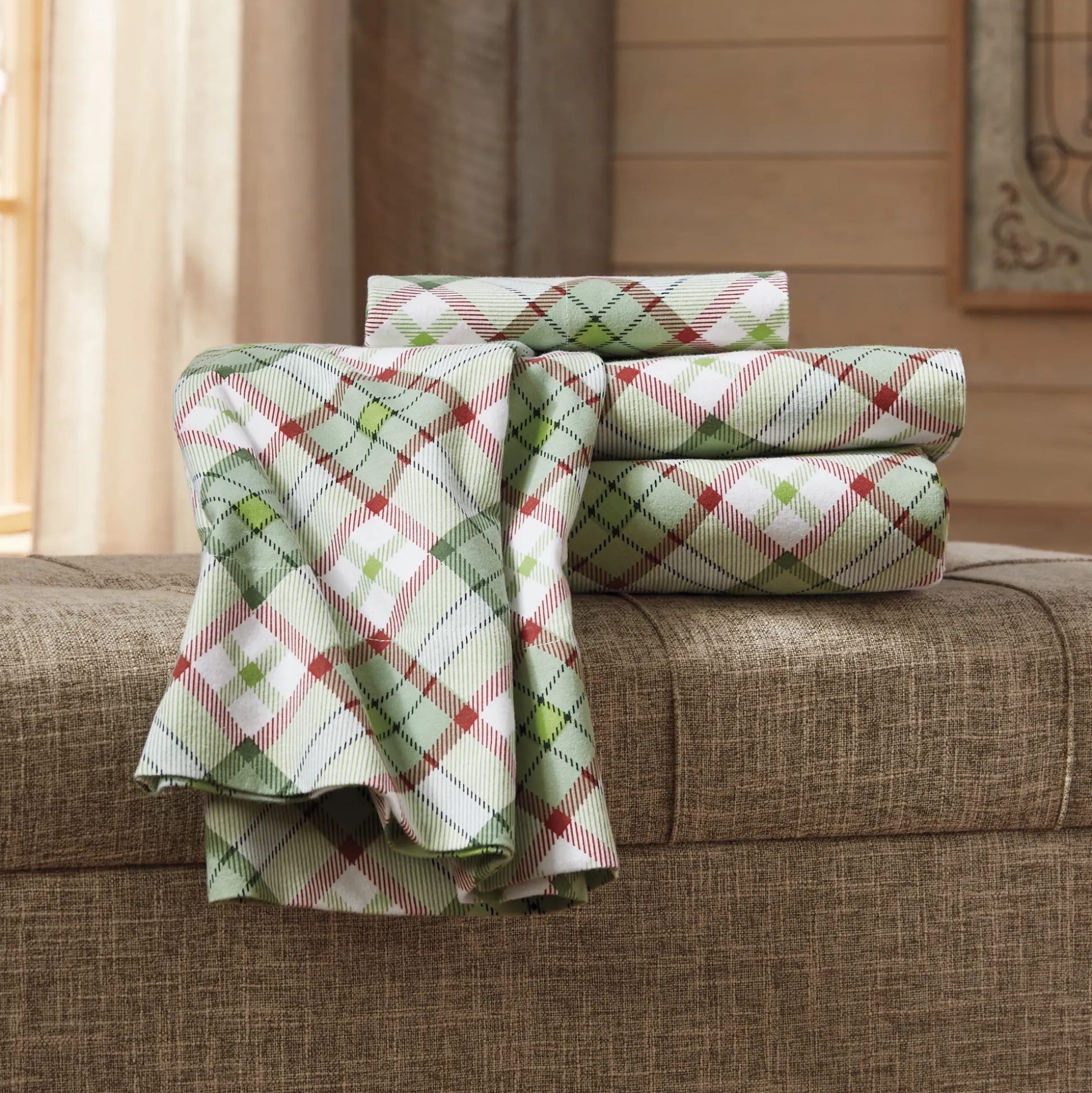 Green Plaid Flannel Sheet Set