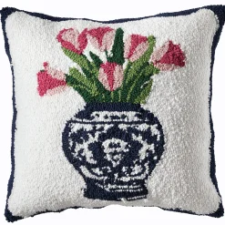 Hand-Hooked Chinoiserie Floral Pillow