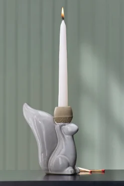 Hand-Painted Glazed Stoneware Squirrel Candle Holder