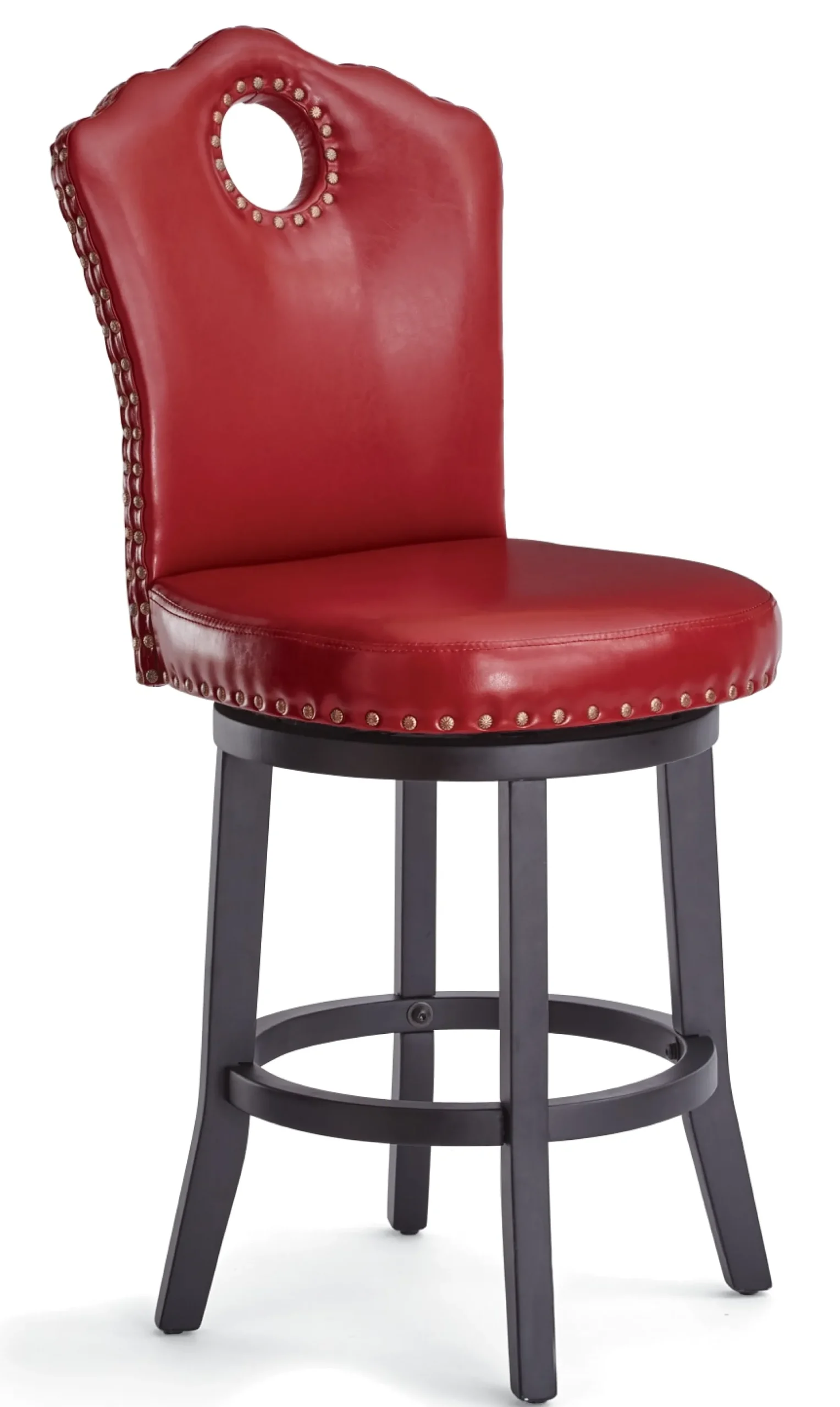 High-Back Swivel Bar or Counter Stool with Nailhead Trim