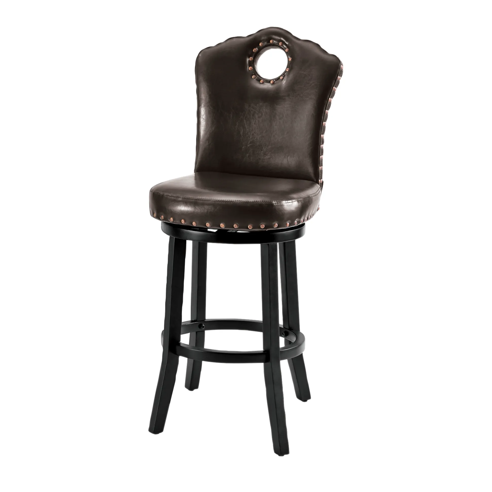 High-Back Swivel Bar or Counter Stool with Nailhead Trim